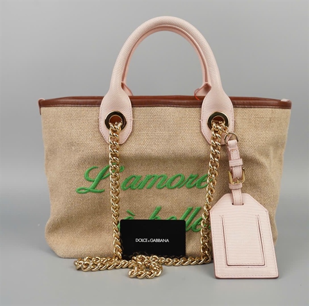 Túi D&G tote màu nude in chữ Sz30 KG+