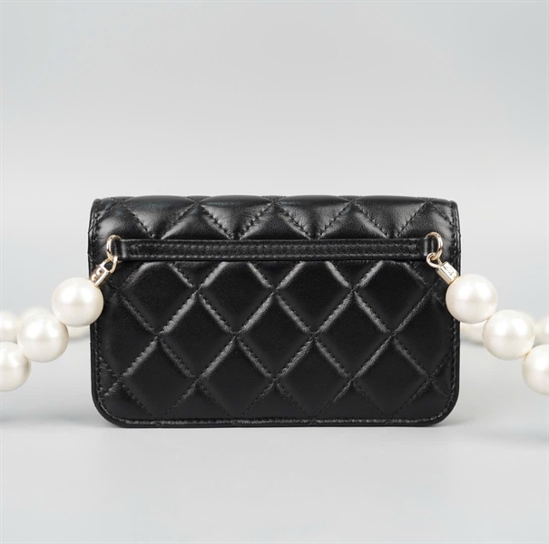 Túi Chanel đen dây trân châu (30676470) sz15 (BQ) KG+