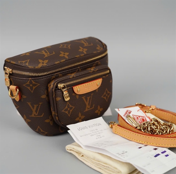 Túi LV bumbag hoa nâu 2 strap sz20 KG+