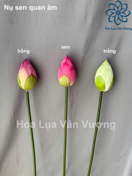 Nụ sen quan âm - Trắng - Sen - Hoa Lụa Vân Vượng