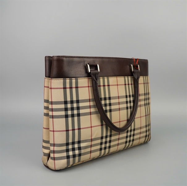 Túi BBR tote sọc caro viền nâu sz32 +