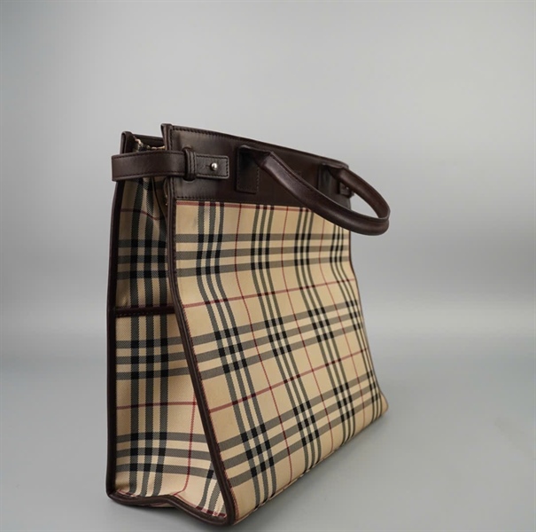 Túi BBR tote chữ nhật sọc caro viền nâu sz34 +