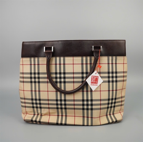 Túi BBR tote sọc caro viền nâu sz38 +