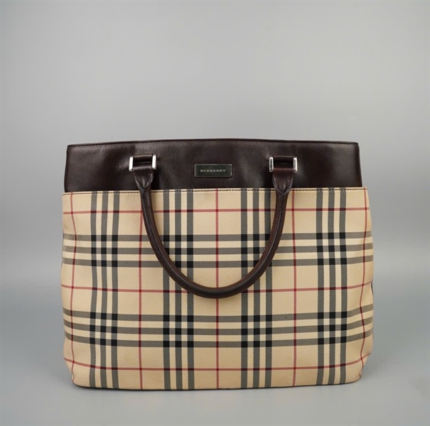 Túi BBR tote sọc caro viền nâu sz38 +