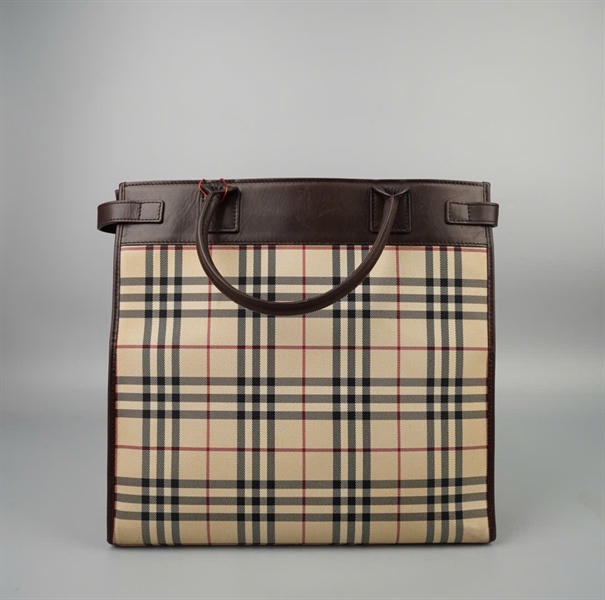 Túi BBR tote chữ nhật sọc caro viền nâu sz34 +