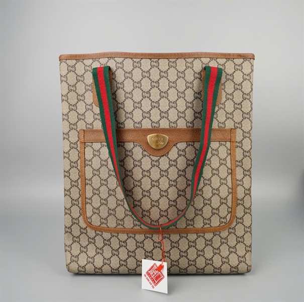 Túi GG tote màu xám viền nâu sz32 +