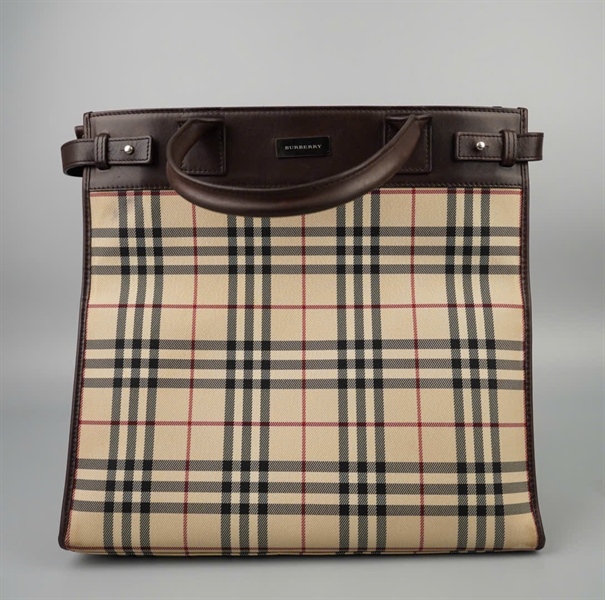 Túi BBR tote chữ nhật sọc caro viền nâu sz34 +