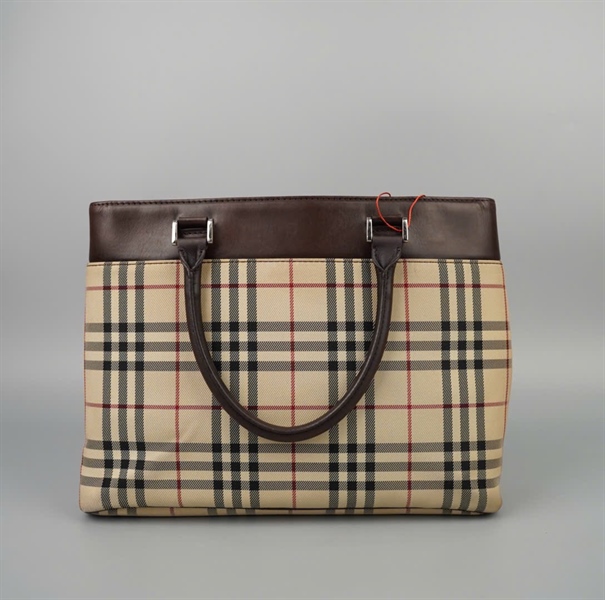 Túi BBR tote sọc caro viền nâu sz32 +