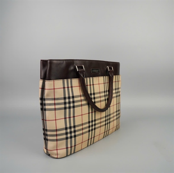 Túi BBR tote sọc caro viền nâu sz38 +