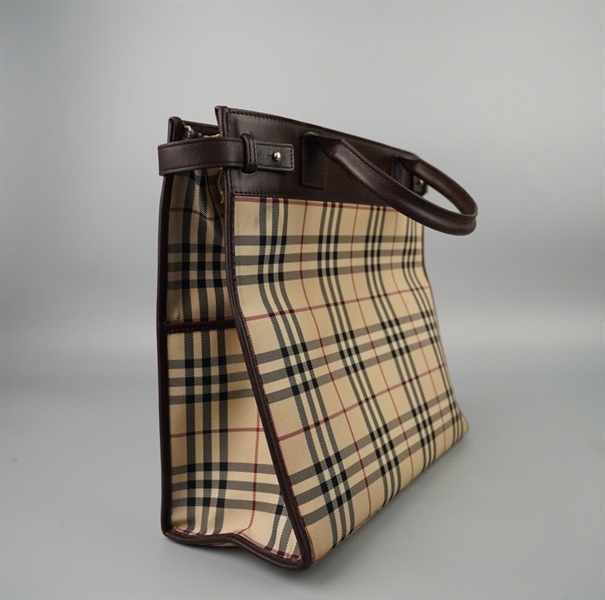 Túi BBR tote chữ nhật sọc caro viền nâu sz34 +