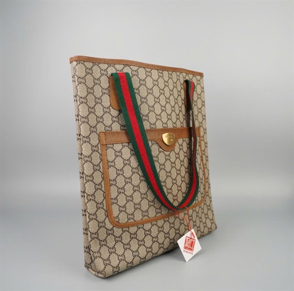 Túi GG tote màu xám viền nâu sz32 +