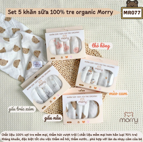 Set 5 khăn sữa Morry MR077 họa tiết