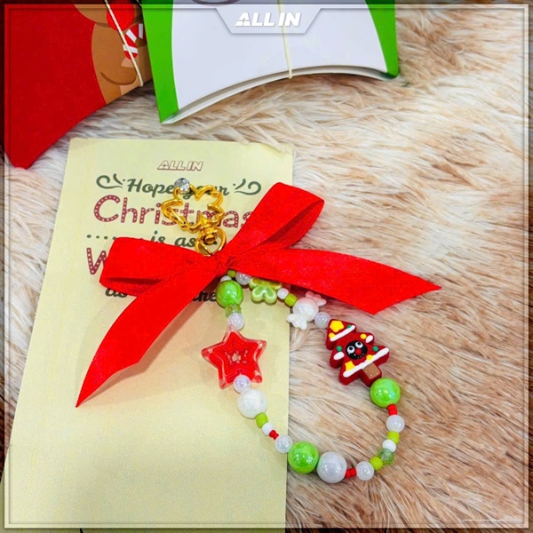 Móc khóa ALLIN Giáng sinh Nơ đỏ charm cây thông