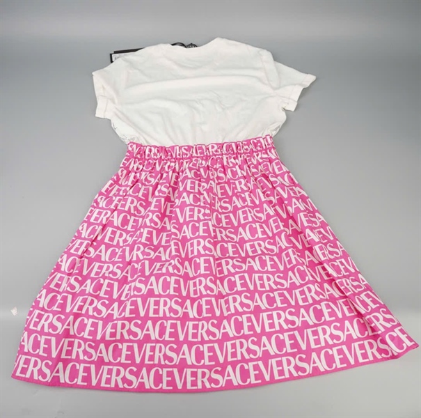 Váy Versace trắng phối hồng KG+