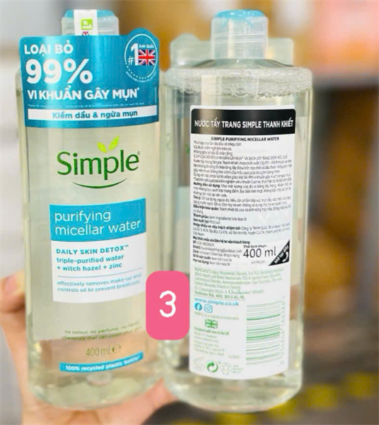 NƯỚC TẨY TRANG SIMPLE PURIFYING MICELLAR WATER THANH KHIẾT - 400ML THANH KHIẾT