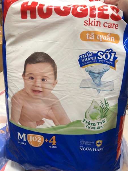 Tã quần Huggies xanh siêu đại size M 102+4 miếng