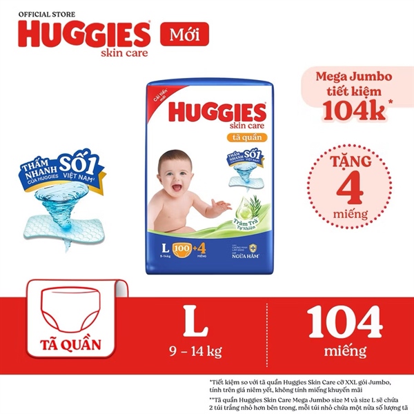 Bỉm Quần Huggies Jumbo L100 miếng