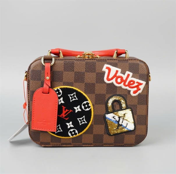 Túi LV Stories Box ô vuông nâu thêu hình (SN3108) sz19 KG+