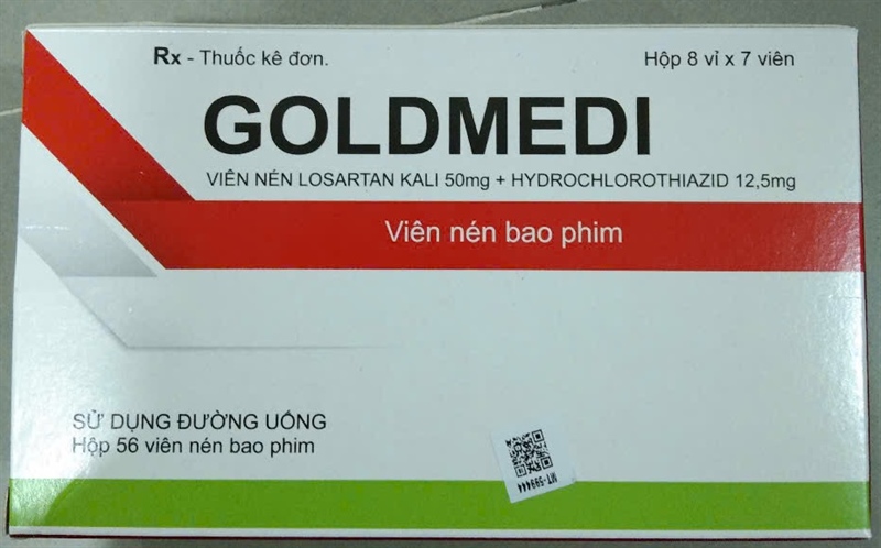 Goldmedi Losartan kali 50mg + Hydrochlorothiazid 12,5mg (Hộp 8 vỉ x 7 viên) - Bồ Đào Nha