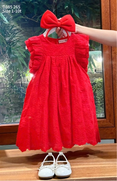 D385 Đầm cánh tiên vải thêu hoa đỏ