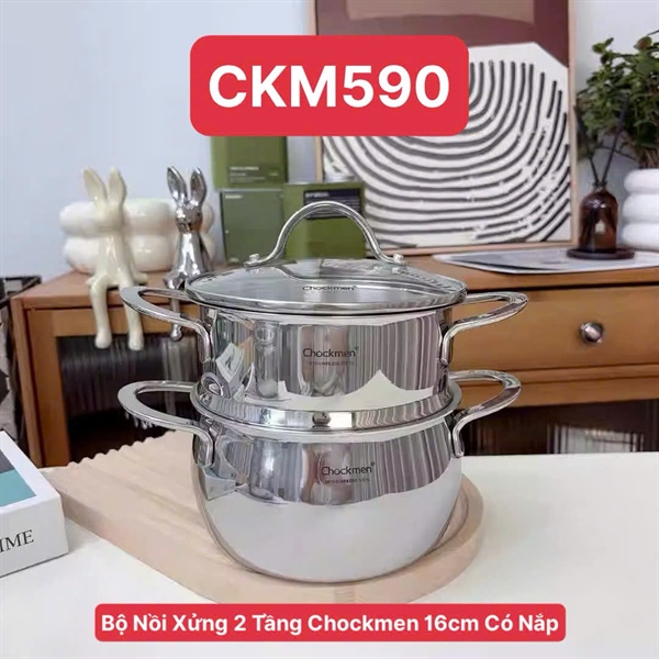 S525 - C590 Nồi Xửng Hấp Chockmen 2 Tầng 16cm Kèm Nắp CKM-ZY3L16Z [T6]