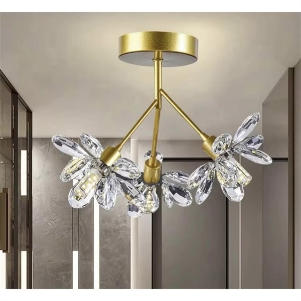 ￼Đèn treo thả trần nhà pha lê hiện đại sang trọng 3 bông hoa