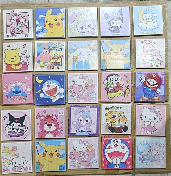 Tranh đính đá mix mẫu hoạt hình, size 20x20cm