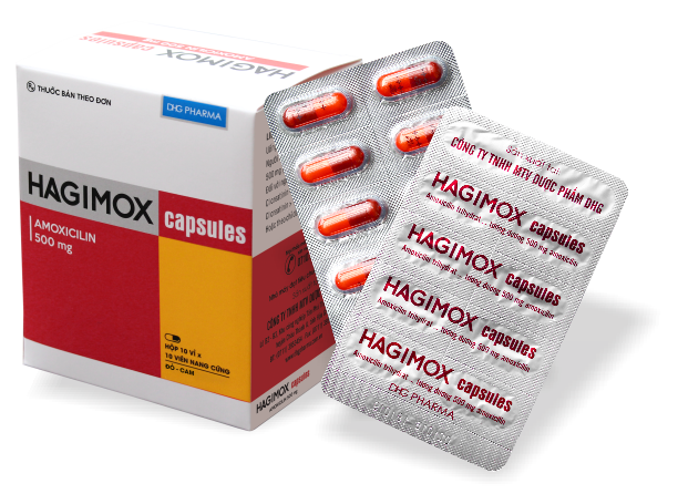 Hagimox capsules amoxicilin 500mg dhg (h/100v) (đỏ-cam)