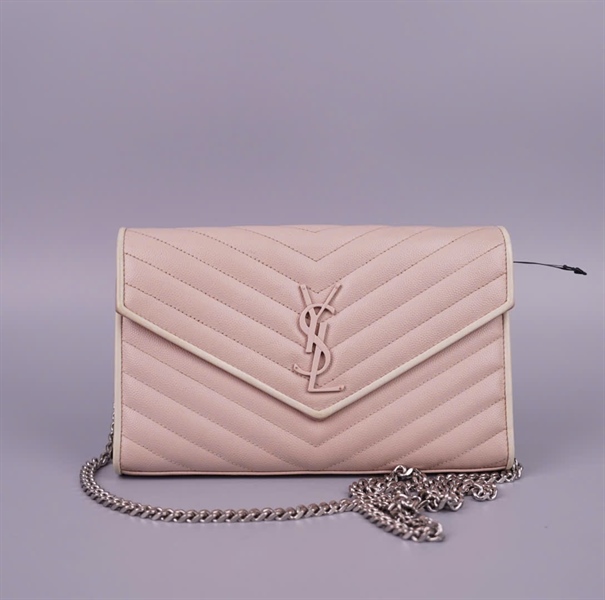 Túi YSL màu nude viền trắng (BQ) sz22 KG+