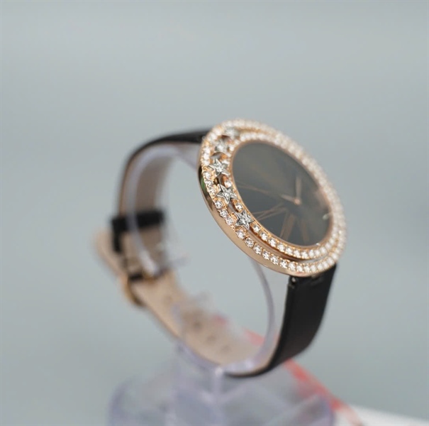 Đồng hồ Chopard Sparkling sz43 dây đen mặt tròn đính ngôi sao (137626-610022)) (HC)+