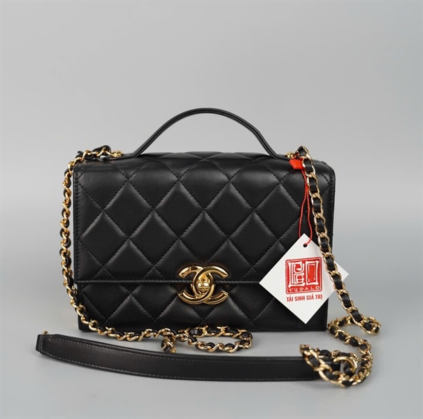 Túi Chanel Handle đen cạnh vàng (K5NL91J3) sz17 KG+