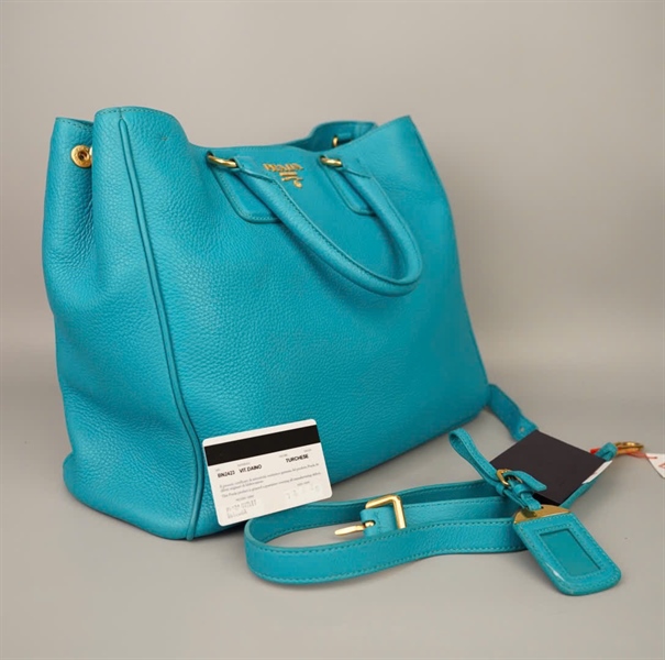 Túi Prada Handle xanh 2 strap kèm tag sz37+