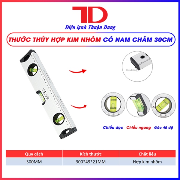 Thước Thủy Hợp Kim Nhôm Có Nam Châm Cân Bằng Mặt Phẳng 30cm - 300mm, từ tính mạnh