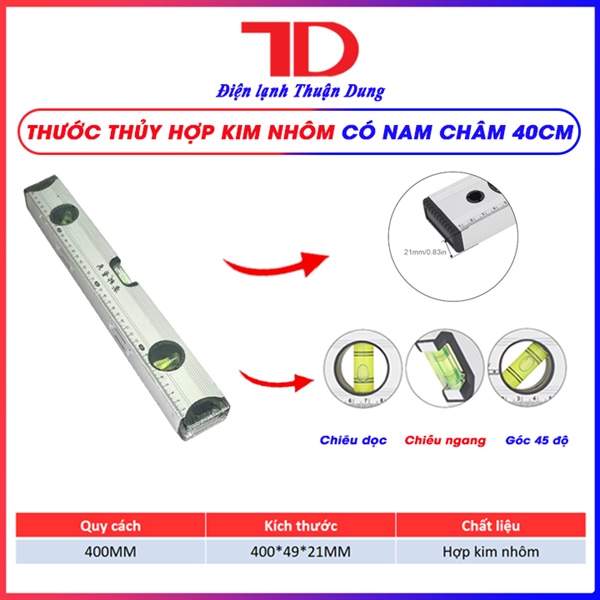 Thước Thủy Hợp Kim Nhôm Có Nam Châm Cân Bằng Mặt Phẳng 40cm - 400mm - từ tính mạnh
