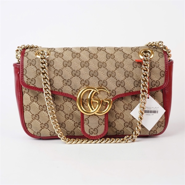 Túi GG Marmont xám viền đỏ (443497-525040) sz25 KG+