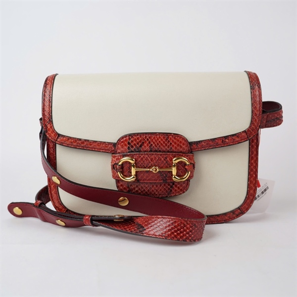 Túi GG 1955 trắng viền đỏ da trăn (602204-498879) sz25 +