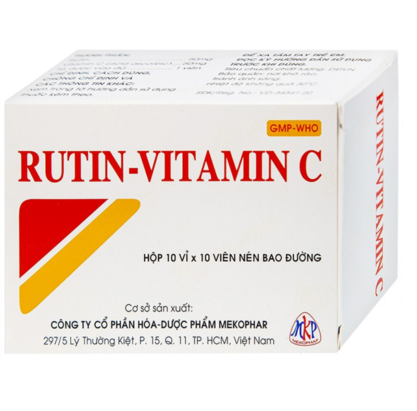 Thuốc Rutin-Vitamin C Mekophar hỗ trợ điều trị các hội chứng chảy máu, xơ cứng (10 vỉ x 10 viên)