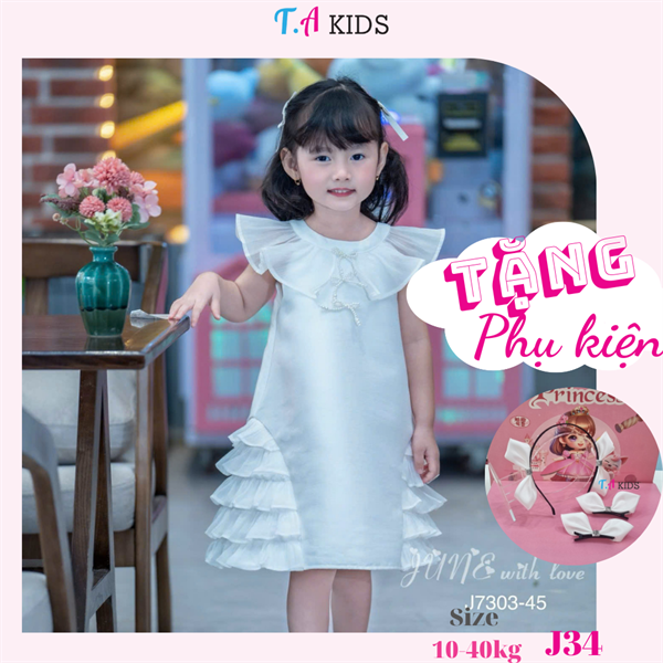 J34 (10-40kg) Váy trắng 3 nơ