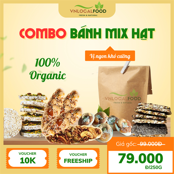 Combo Đặc Biệt Mix 5 loại bánh (Thuyền Gạo Lứt, Thuyền mix hạt, Rong biển kẹp hạt, Đồng tiền Mix hạt, Gạo nổ mix hạt)