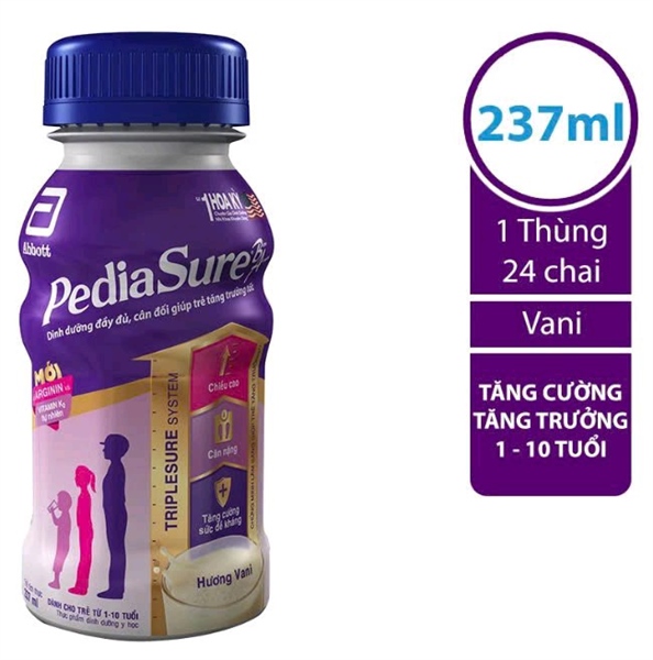 Sữa PediaSure ít ngọt hương Vanilla 237ml (Thùng 4 lốc x 6 chai) - Abbott