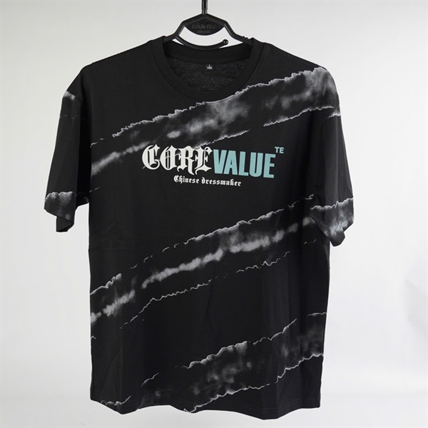 Áo thun đen cổ tròn sọc chéo M KG+