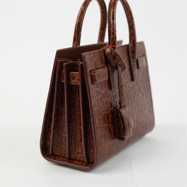 Túi YSL Handle nâu da cá sấu kèm ổ + 2 chìa có lót form sz22 (HN) KG+