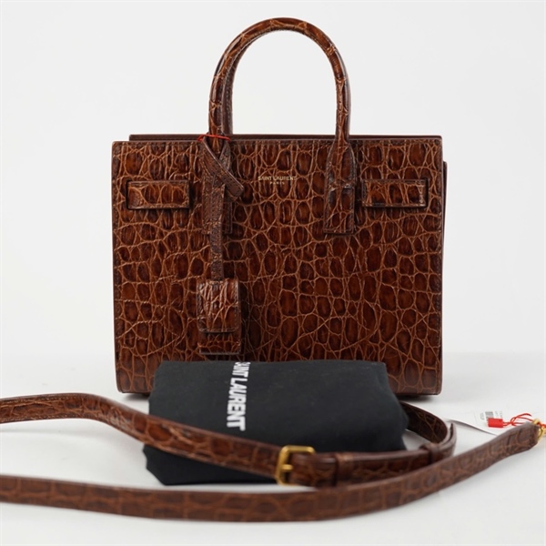 Túi YSL Handle nâu da cá sấu kèm ổ + 2 chìa có lót form sz22 (HN) KG+