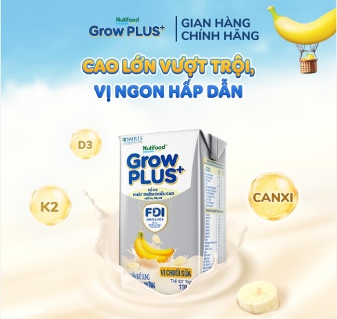 Sữa nước Nutifood GrowPlus+ vị chuối sữa 4*110ml