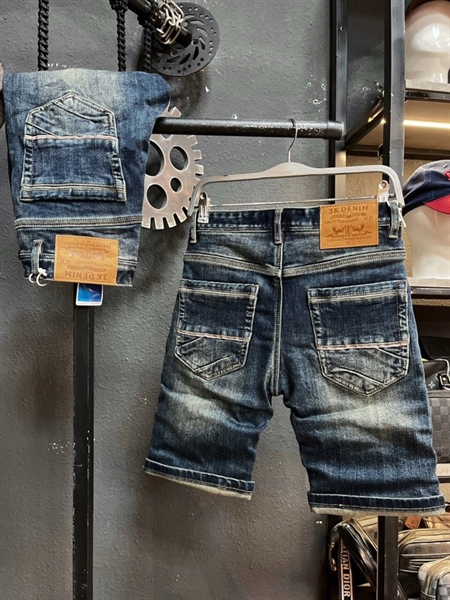 Sort Jean 3K DENIM 2255 xanh was thêu lưng xanh lá