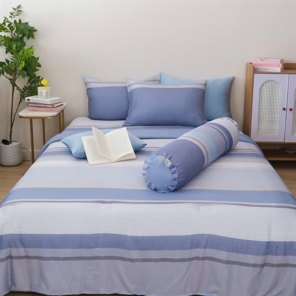 Áo gối (Vỏ gối) Tencel Microfiber họa tiết sọc ngang xanh biển, be, nâu