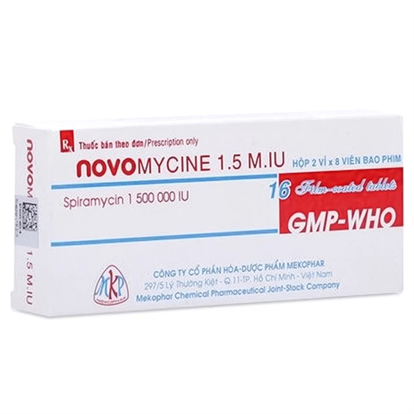 Thuốc Novomycine 1.5 M.IU (Spiramycin 1500IU) Mekophar điều trị nhiễm khuẩn (2 vỉ x 8 viên)