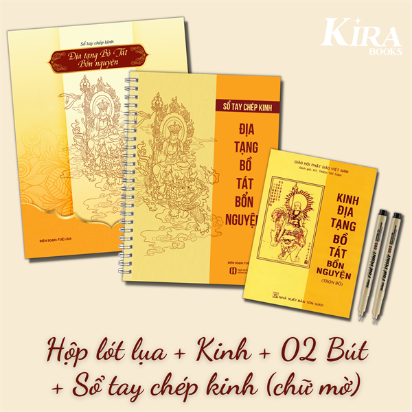 Combo Địa tạng bìa mềm + Chép kinh chữ mờ + Hộp chép kinh + 2 Bút Line Fine Point