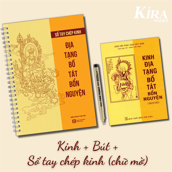 Combo Địa tạng bìa mềm + Chép kinh chữ mờ + Bút Line Fine Point