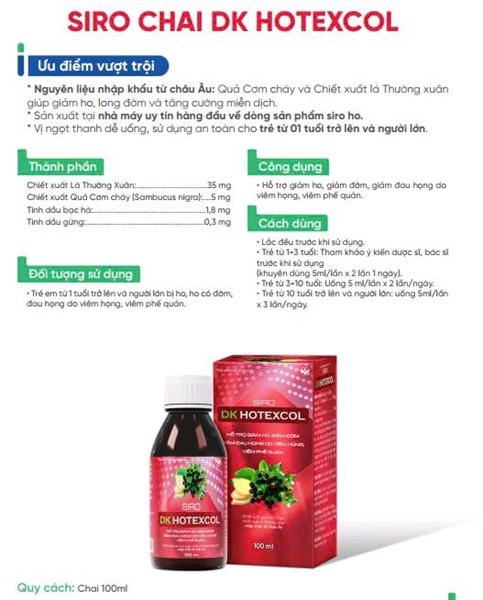 Siro DK Hotexcol (hỗ trợ giảm ho, giảm đờm) - chai 100ml - ADC - Dân Khang 2